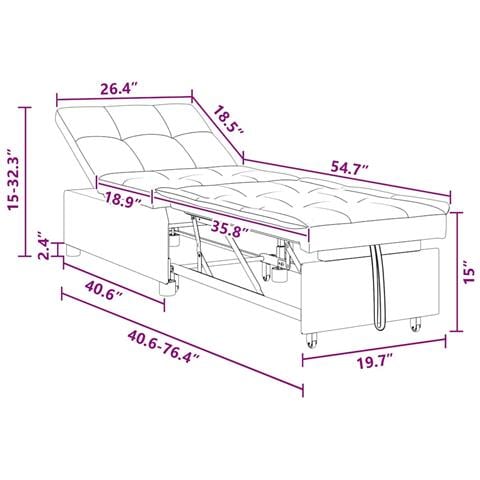Divano letto Grigio chiaro 194 x 67 x 37 cm Tessuto - Foto 9