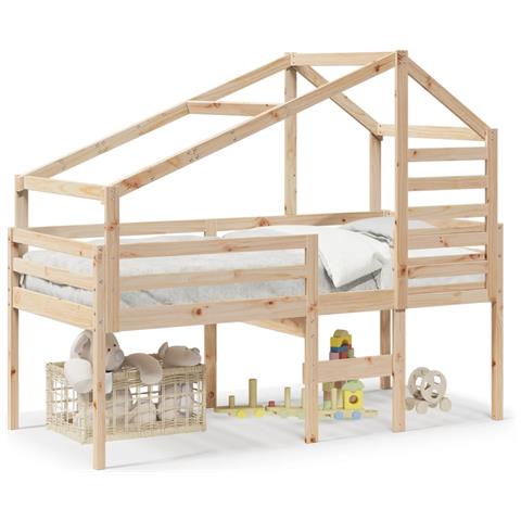 Letto a Soppalco con Tetto 80x200 cm in Legno di Pino - Foto 1