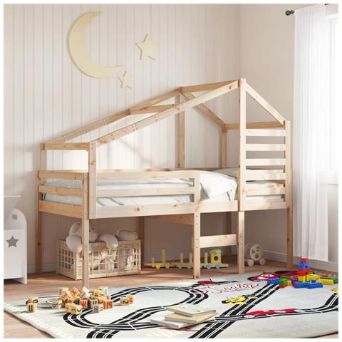 Letto a Soppalco con Tetto 80x200 cm in Legno di Pino - Foto 2
