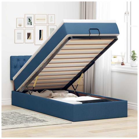 Struttura Letto Pouf con Materasso Blu 80x200 cm in Tessuto - Foto 2