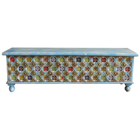 Baule In Legno Blu 146x40x45h - Foto 1