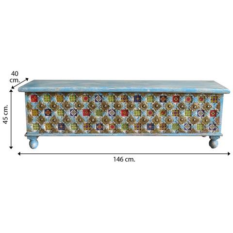 Baule In Legno Blu 146x40x45h - Foto 4