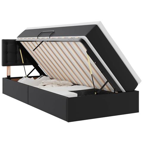 Letto con contenitore e materasso con testiera Nero 90 x 200 cm - Foto 1