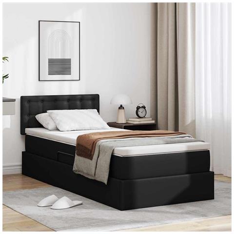 Letto con contenitore e materasso con testiera Nero 90 x 200 cm - Foto 2