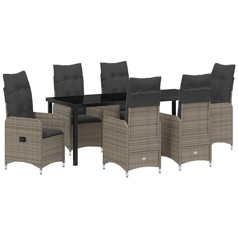Set da Pranzo per Giardino con cuscino 7 pcs Grigio polyrattan - Foto 1