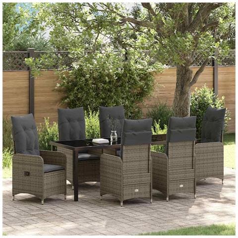 Set da Pranzo per Giardino con cuscino 7 pcs Grigio polyrattan - Foto 2