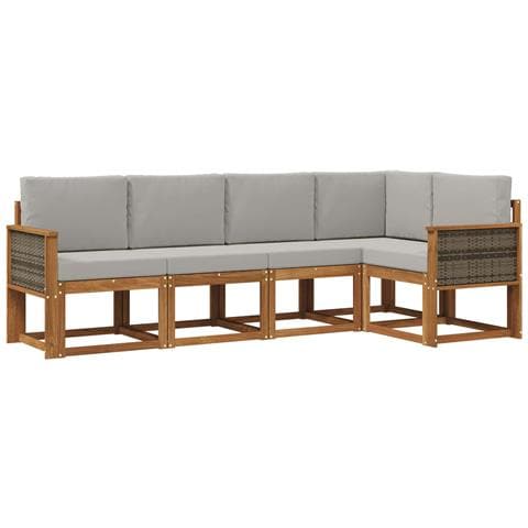 Set di divani da esterno 5 pcs Naturale e Grigio Chiaro - Foto 1