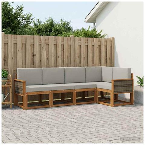 Set di divani da esterno 5 pcs Naturale e Grigio Chiaro - Foto 2