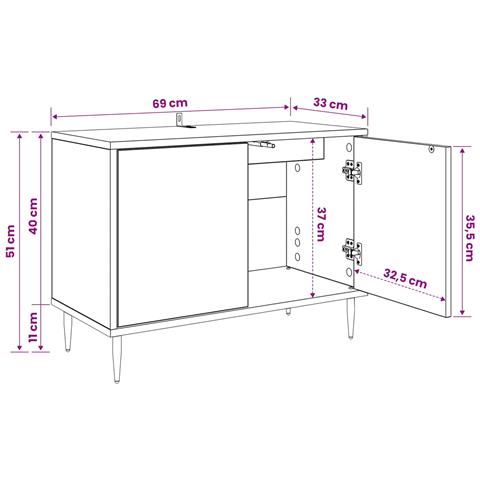 Mobile TV AACHEN 69 x 33 x 50,5 cm Rovere Nero - Foto 9