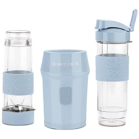 Mini Frullatore Per Smoothie, 2 Borracce Da 570 Ml Con Coperchi Da Viaggio, Portatile, 4 Lame In Acciaio Inossidabile, 300 W, Lavabile In Lavastoviglie, Blu - Foto 2