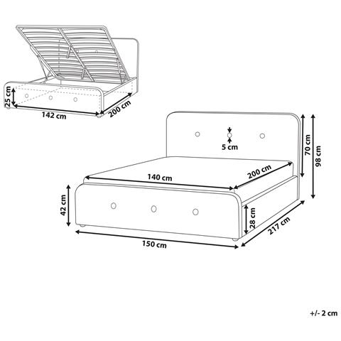 Letto Matrimoniale In Tessuto Grigio Scuro Con Contenitore 140 X 200 Cm Rennes - Foto 31