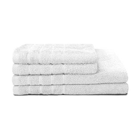 Bella Casa Set Di 2 + 2 Teli Doccia 100% Lenzuola Di Cotone - 50x100 Cm / 70x140 Cm - Bianco - Foto 1