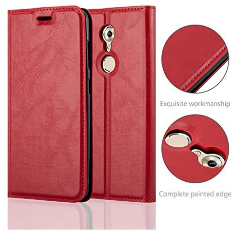 Custodia Compatibile Con Zte Axon 7 Mini In Rosso Mela - Coperchio Protettiva Con Chiusura Magnetica, Funzione Stand E Tasca Per Le Carte - Foto 2