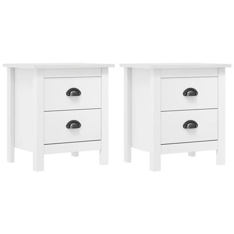 Comodini Hill Bianchi 2 pz 46x35x49,5 cm Legno Massello di Pino - Foto 1
