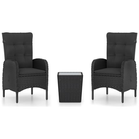 Set Da Bistrot Per Giardino 3 Pz In Polyrattan E Vetro Nero - Foto 1