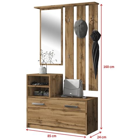 Yesfir - Set Arredo Ingresso / Mobile Ingresso Minimalista / Scarpiera E Appendiabiti Per Corridoio / Quercia Dorata - Foto 3