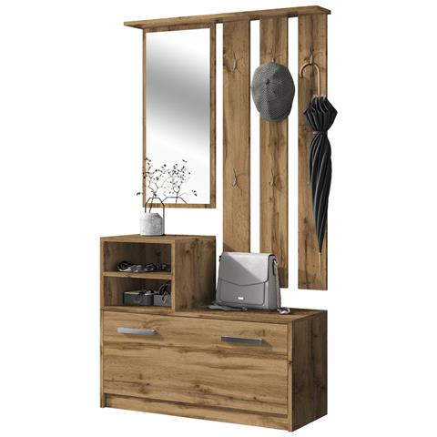 Yesfir - Set Arredo Ingresso / Mobile Ingresso Minimalista / Scarpiera E Appendiabiti Per Corridoio / Quercia Dorata - Foto 1