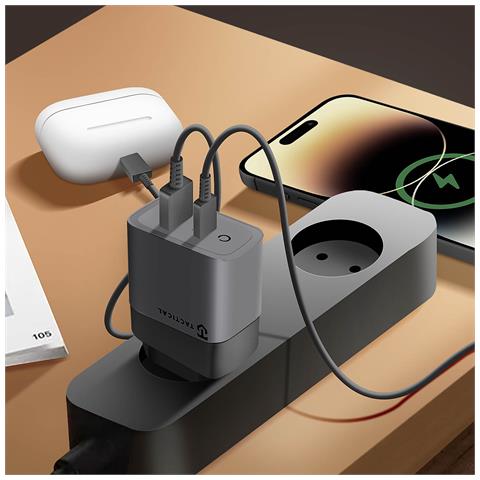 Caricabatterie Gan Usb + Usb-c 45w Microgrid, Grigio Scuro - Foto 2