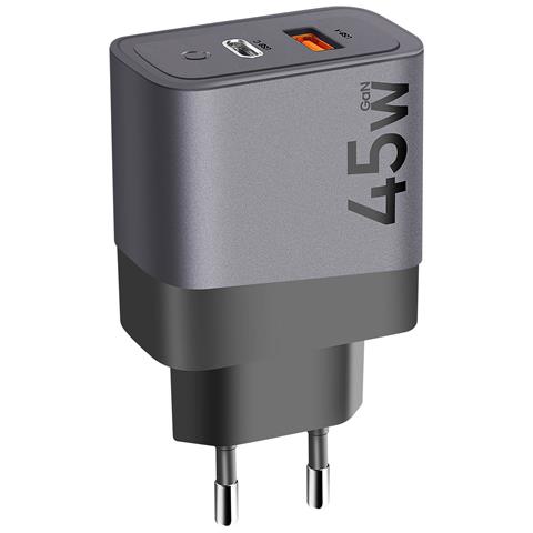 Caricabatterie Gan Usb + Usb-c 45w Microgrid, Grigio Scuro - Foto 1