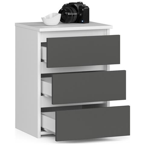 Comodino CL3, 3 cassetti, 40x35x57 cm, Colore Bianco e Grigio Grafite - Foto 2