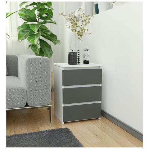 Comodino CL3, 3 cassetti, 40x35x57 cm, Colore Bianco e Grigio Grafite - Foto 5