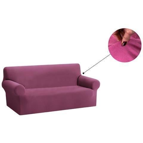 Copridivano Copriseduta Sofà Elasticizzato Tinta Unita Smile Tessuto Millerighe 4 Posti Rosa Antico - Foto 1