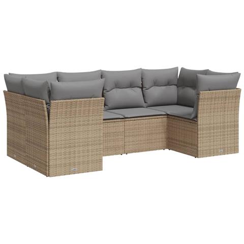 Set Divano da Giardino 6 pz con Cuscini Beige in Polyrattan - Foto 1