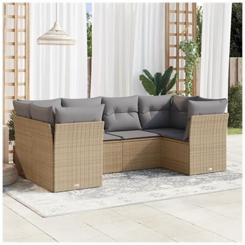 Set Divano da Giardino 6 pz con Cuscini Beige in Polyrattan - Foto 2