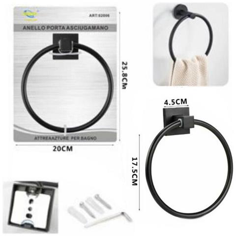 Porta Asciugamani Bagno Parete Anello Nero Supporto Arredo Bagno 02096 - Foto 2