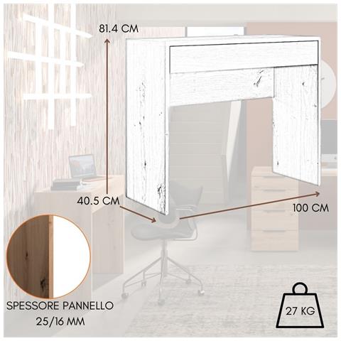 Scrivania Ufficio Pc Con Cassetto Salvaspazio Ripiano Per Lavoro E Studio, Ergonomica In Legno, Scrittoio 100x40x81 Cm - Foto 2