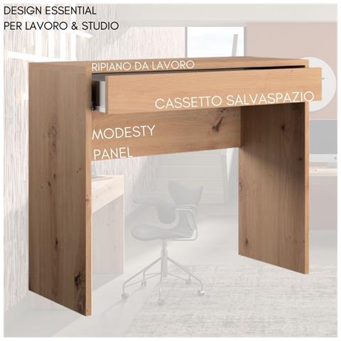 Scrivania Ufficio Pc Con Cassetto Salvaspazio Ripiano Per Lavoro E Studio, Ergonomica In Legno, Scrittoio 100x40x81 Cm - Foto 5