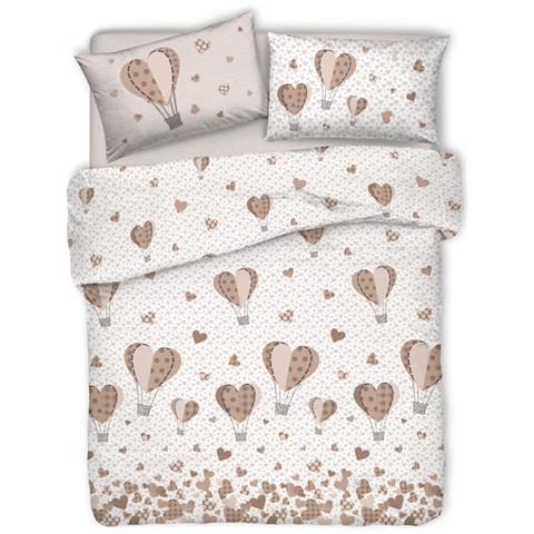 Copripiumino Sacco Piumone Pensieri Delicati Cotone Disegno Mongolfiera Matrimoniale Beige - Foto 1