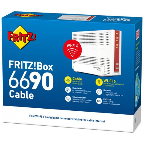 FRITZ!Box 6690 INT router wireless 10 Gigabit Ethernet Dual-band (2.4 GHz / 5 GHz) Bianco - Foto 2