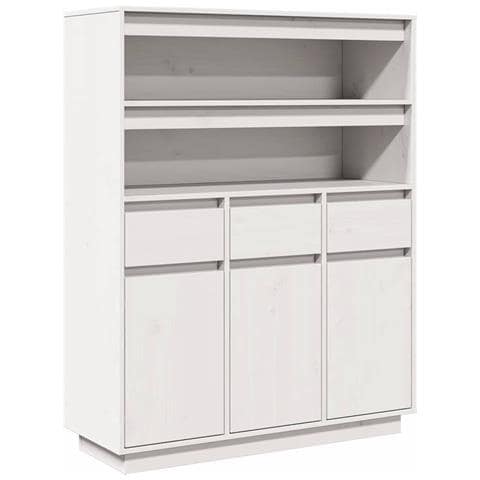 Credenza Bianca 89x34x116,5 Cm In Legno Massello Di Pino - Foto 2