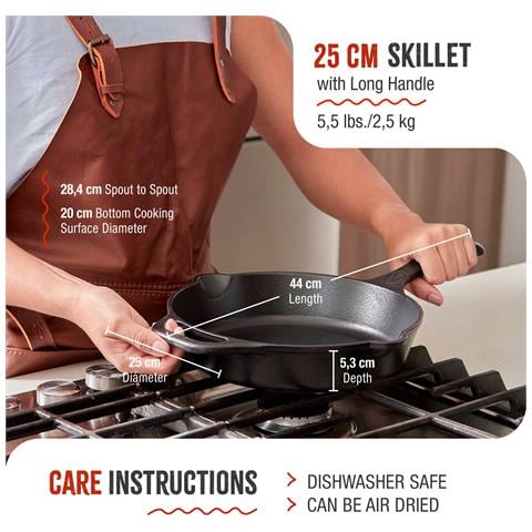 36270 Padella In Ghisa Smaltata Induzione Da 25 Cm Per, Fuoco, Barbecue, Forno Nero - Foto 2