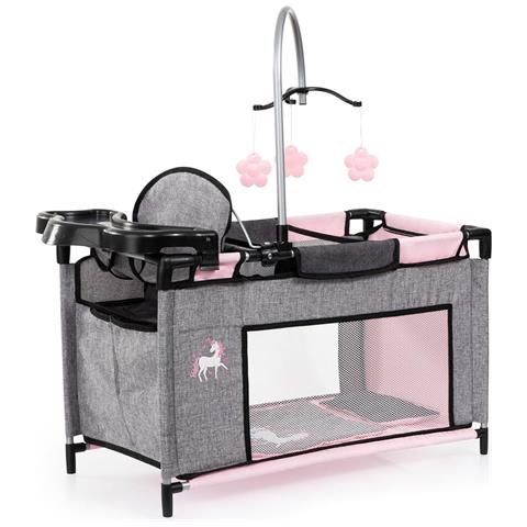 Letto Per Bambole Con Scomparto, Seggiolone Integrato, Giostrina, Jeans,grigio,rosa - Foto 1