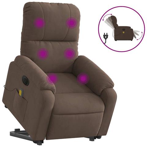 Poltrona A Rialzo Reclinabile Massaggiante Marrone Microfibra - Foto 1