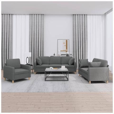 Set di Divani 3 pz con Cuscini Grigio Scuro in Tessuto - Foto 2