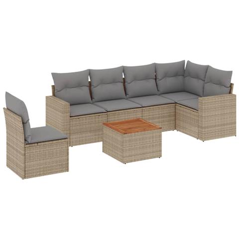 Set Divano da Giardino 7 pz con Cuscini Beige Misto Polyrattan - Foto 1