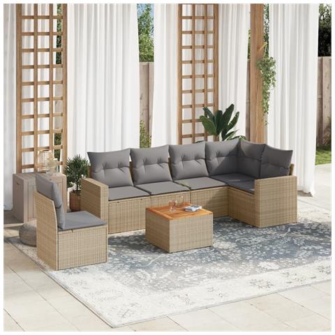 Set Divano da Giardino 7 pz con Cuscini Beige Misto Polyrattan - Foto 2