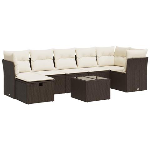 Set Divani da Giardino 8 pz con Cuscini Marrone in Polyrattan - Foto 1