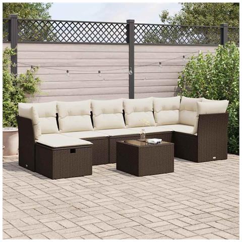 Set Divani da Giardino 8 pz con Cuscini Marrone in Polyrattan - Foto 2