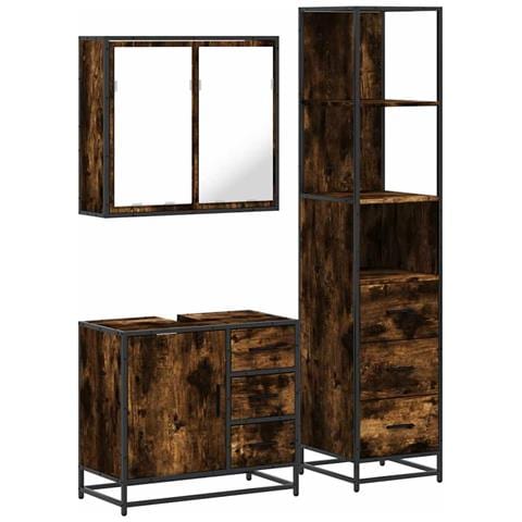 Set Mobili da Bagno 3 pz Rovere Fumo in Legno Multistrato - Foto 1