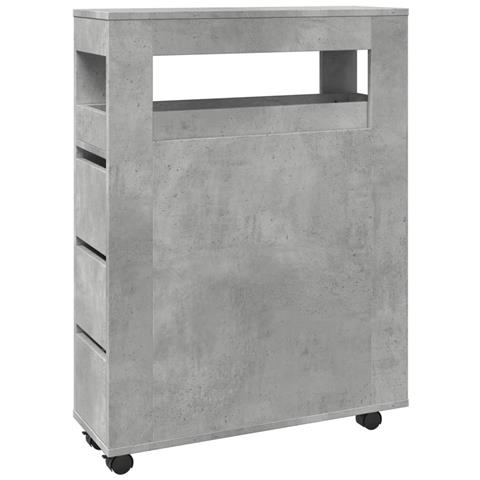Mobile da Bagno Stretto con Ruote Grigio Cemento in Truciolato - Foto 1