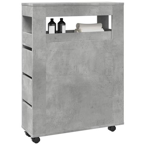 Mobile da Bagno Stretto con Ruote Grigio Cemento in Truciolato - Foto 2