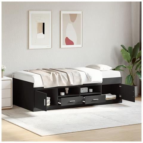 Divano Letto Con Cassetti Senza Materasso Nero 90x200 Cm - Foto 8