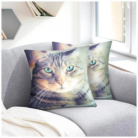 Set Di 2 Copricuscini 40x40 Cm Design Gatto A Pelo Corto - Foto 5