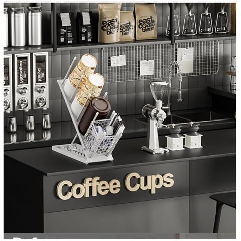 Portabicchieri Da Tè E Caffè Rimovibile In Metallo Bianco - Organizzazione Versatile Per Casa, Ufficio E Negozi - Foto 5