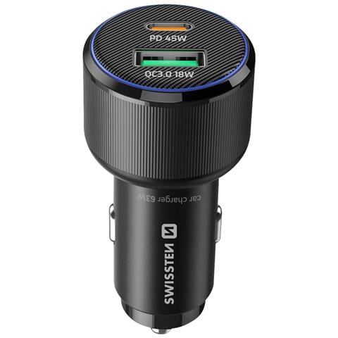 Caricatore Per Auto A Ricarica Rapida 63w Usb-c Power Delivery 45w E Usb 3.0 18w, Nero - Foto 1