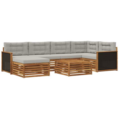 Set di divani da esterno 7 pcs Naturale e Grigio Chiaro - Foto 1